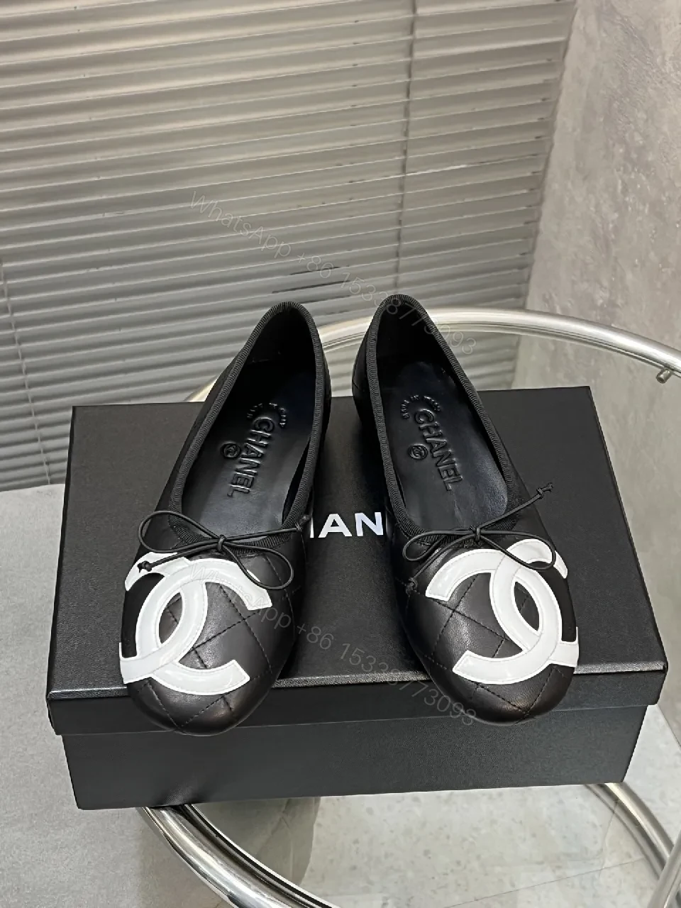 View 5 of Quilted Leather Ballet Flats with Logo Detail