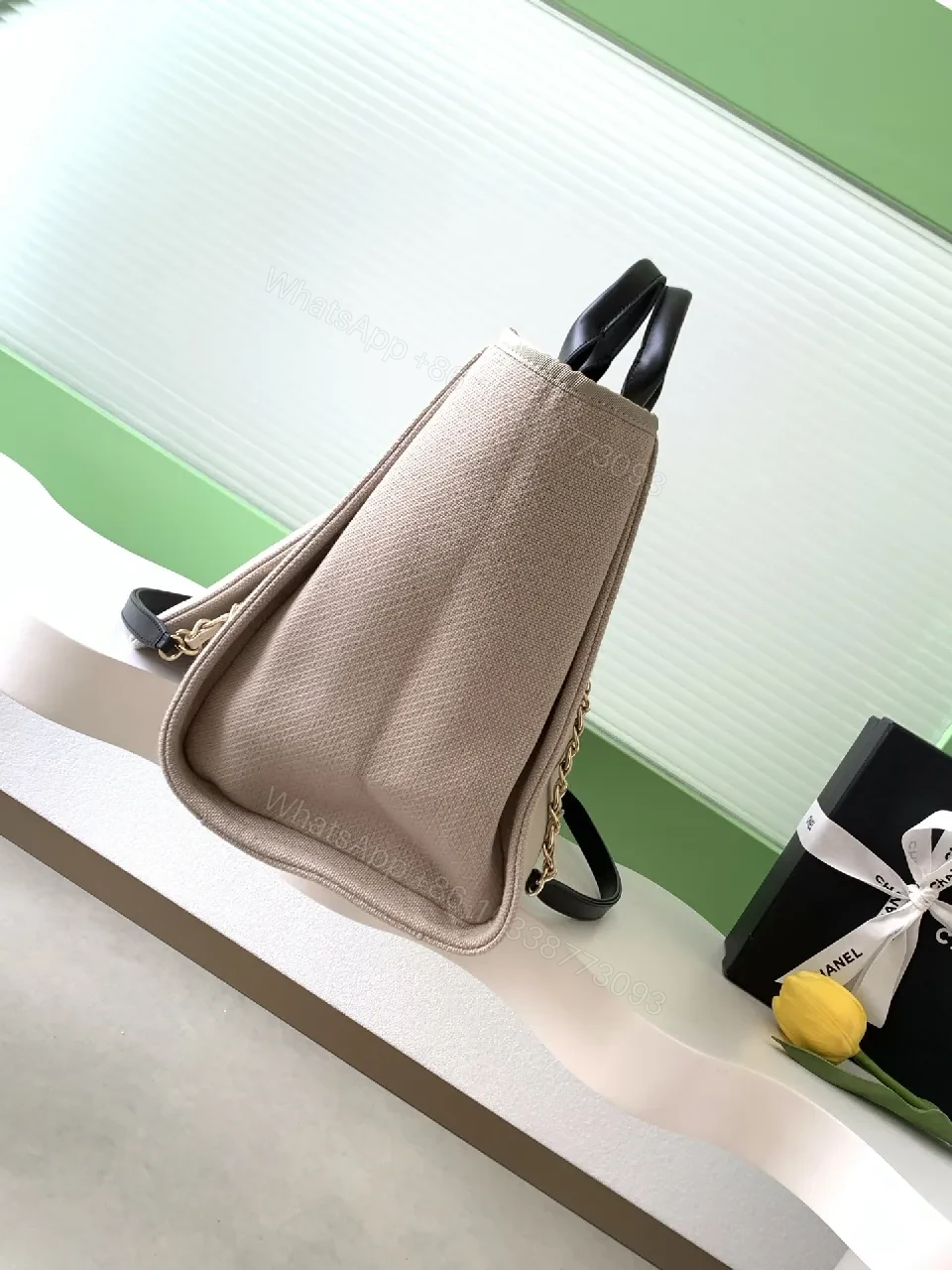 View 6 of Beige Canvas Tote: Chanel-Inspired Luxe Utility Bag