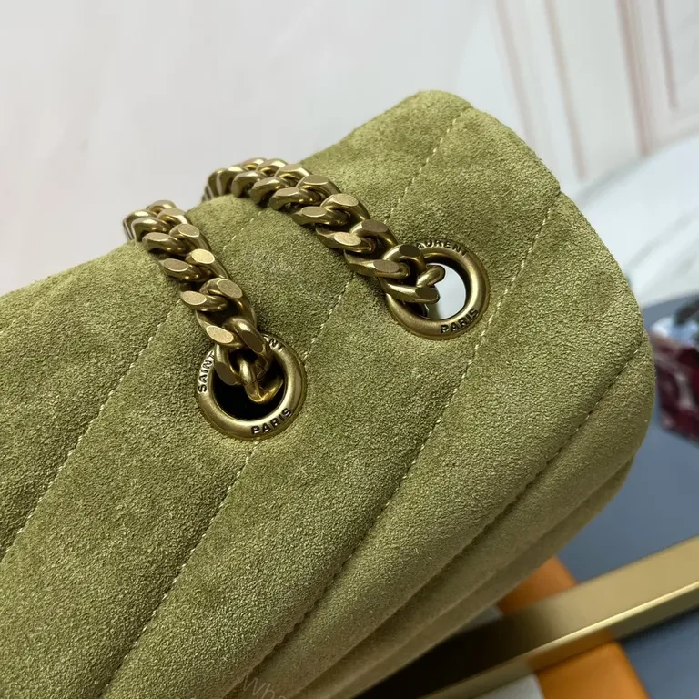 View 6 of Olive Suede YSL-Inspired Chain Shoulder Bag: Texture & Luxury