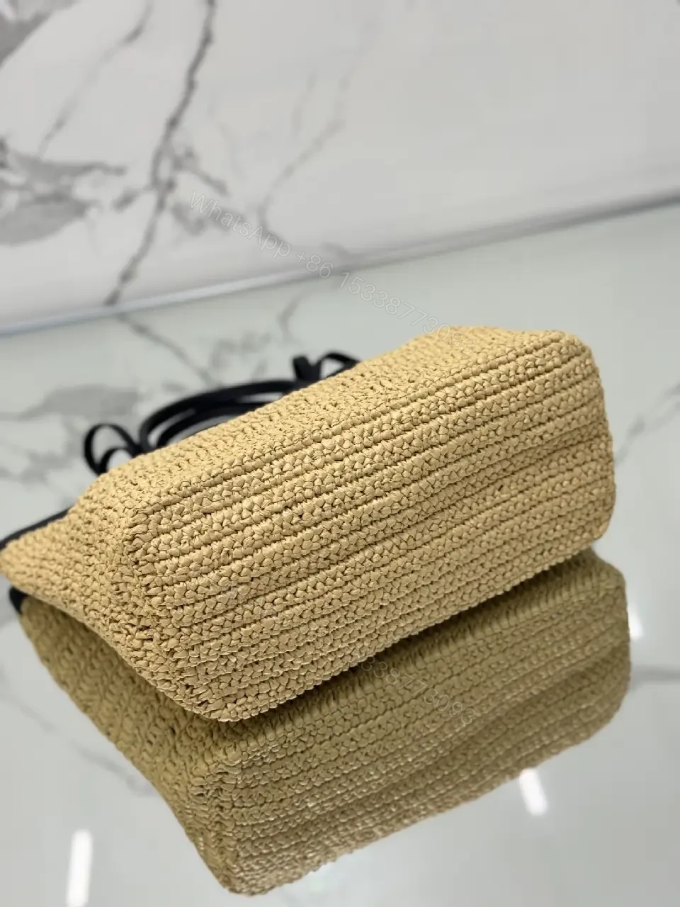 View 10 of Nautical Raffia Tote with Black Leather Trim: Everyday Luxury