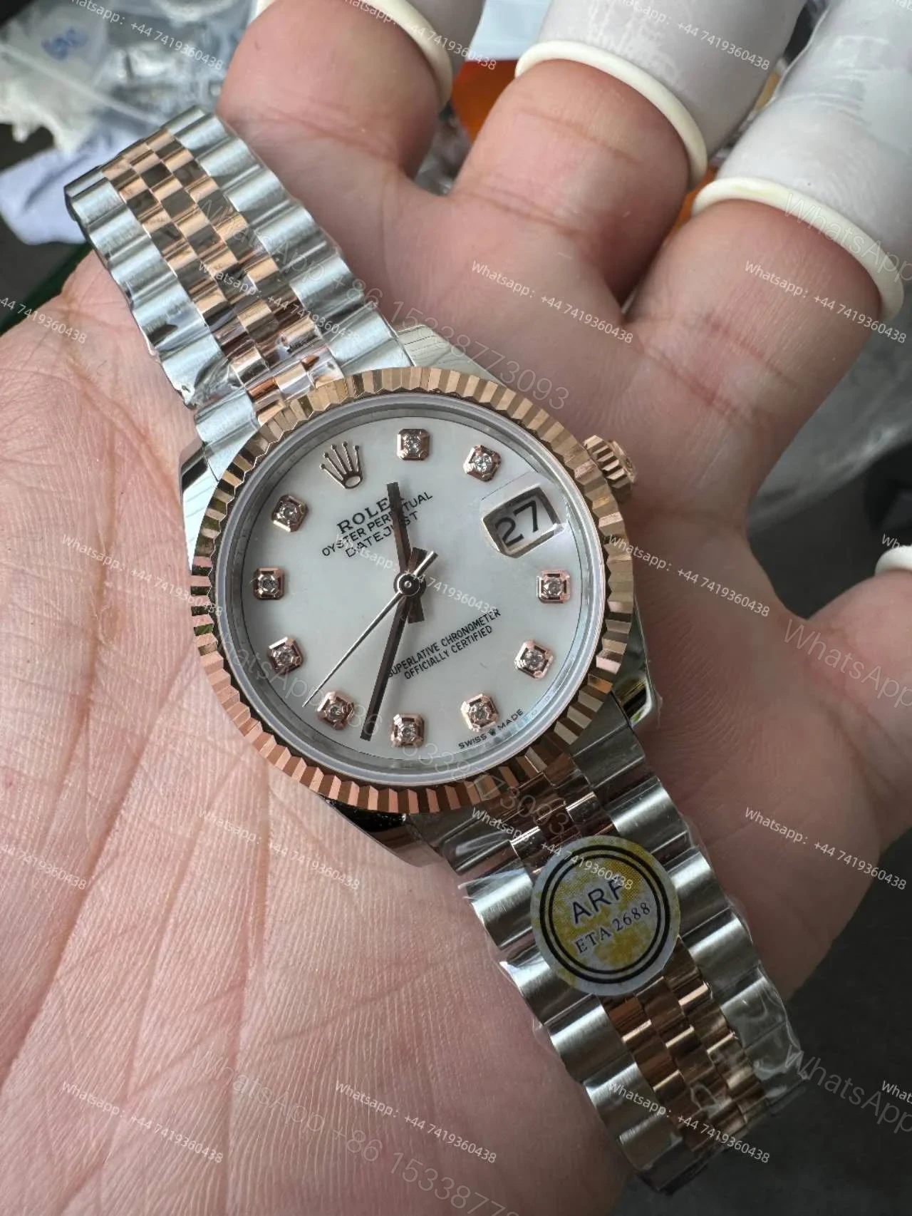 View 8 of Rolex Datejust M278271-0026 1:1 Replica Rose Gold Mother of Pearl Dial Jubilee 31MM 2236 Movement Super Clone Watch