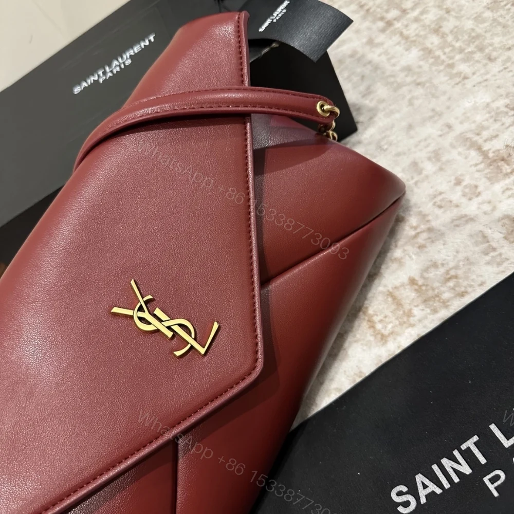 View 4 of Saint Laurent Cassandre XXL Pouch On Chain In Shiny Red 35Cm