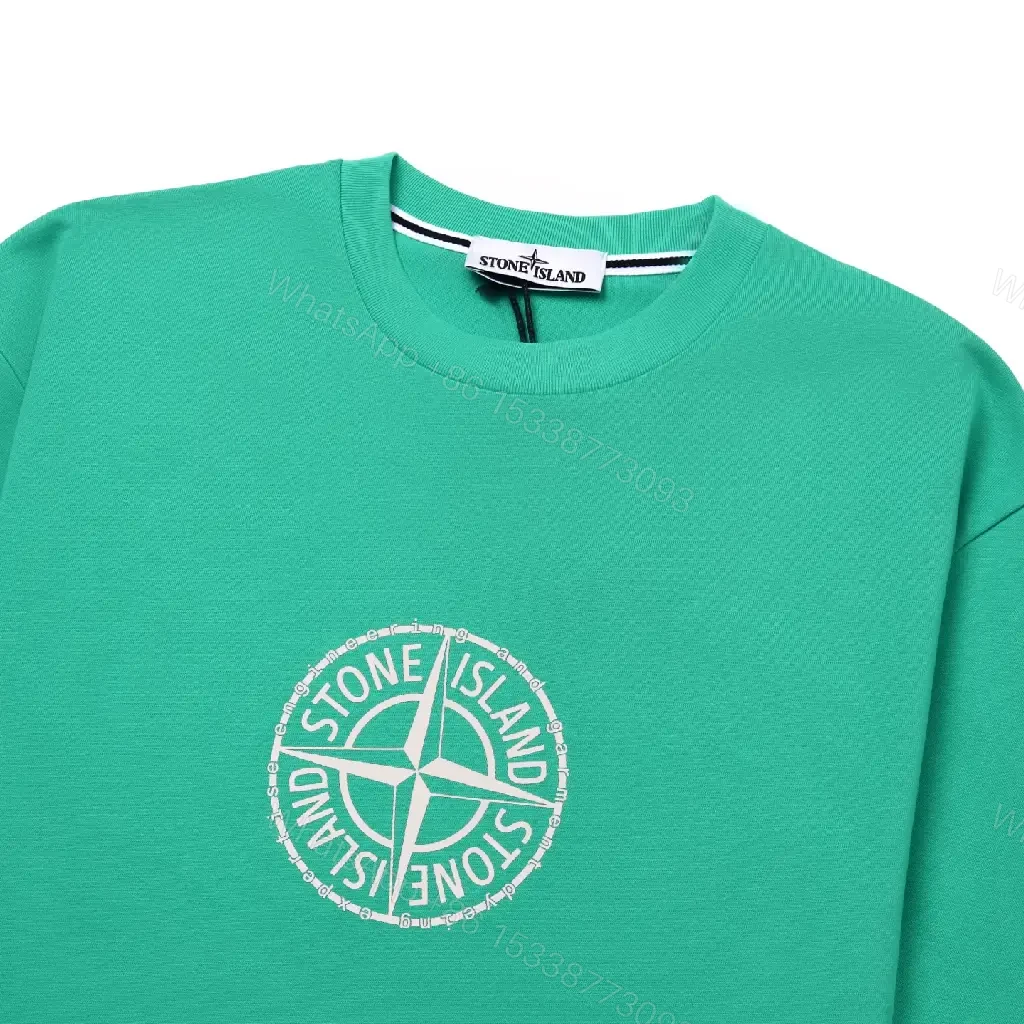 View 4 of Green Stone Island Crest Tee: Premium Cotton, Relaxed Fit