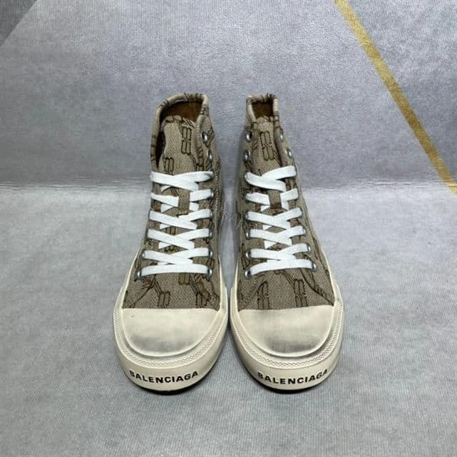 View 3 of BALENCIAGA MEN’S PARIS HIGH TOP TRAINERS BB MONOGRAM IN BEIGE – BB209
