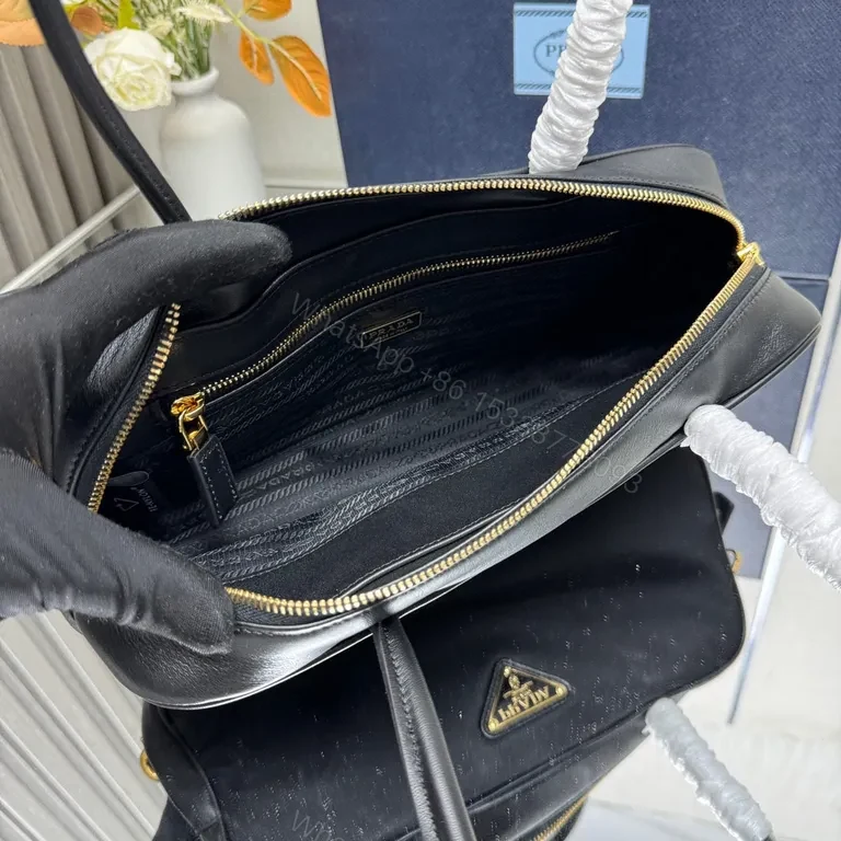 View 8 of Prada Compact Satchel: Leather, Black, Gold Hardware