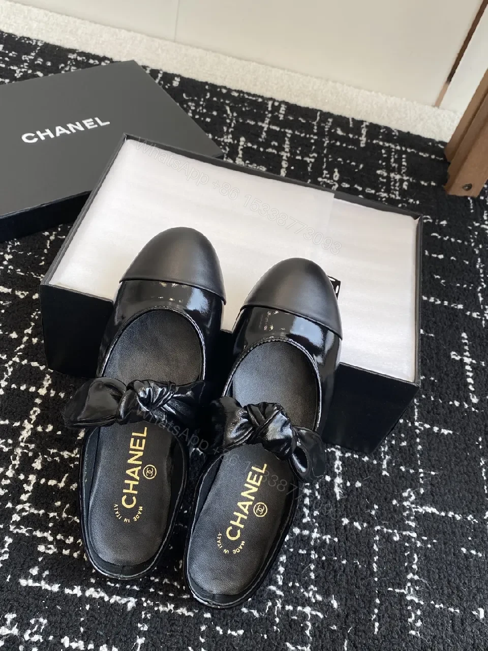 View 4 of Black Patent Leather Bow Mule - Sophisticated, All-Day Comfort