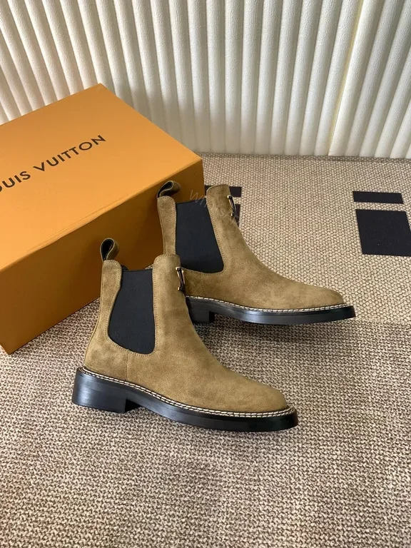 View 3 of Textured Chelsea Boot: Suede, LV Emblem, All-Weather Comfort