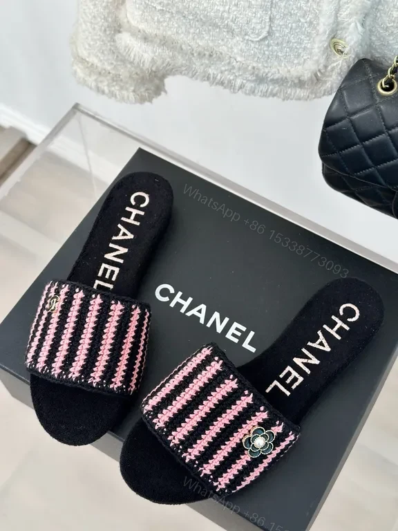 BouclÃ© Stripe Chanel-Inspired Slip-Ons: Luxe Comfort Slides — view 1
