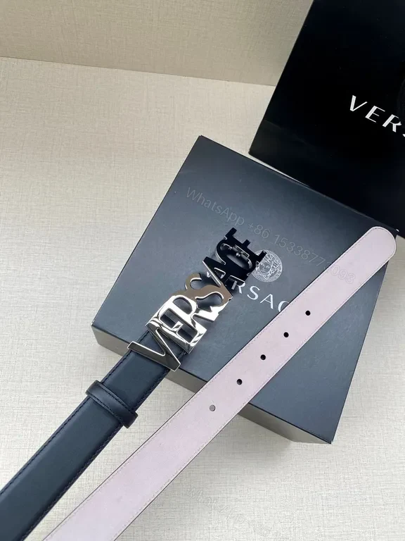 View 4 of Chic Leather Belt with Gold Logo â€“ Versace-Inspired Style