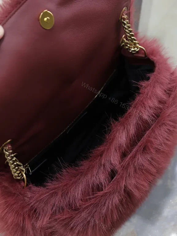 View 7 of Lux Burgundy Faux Fur Tote with Gold Hardware â€” Urban-Chic Luxury