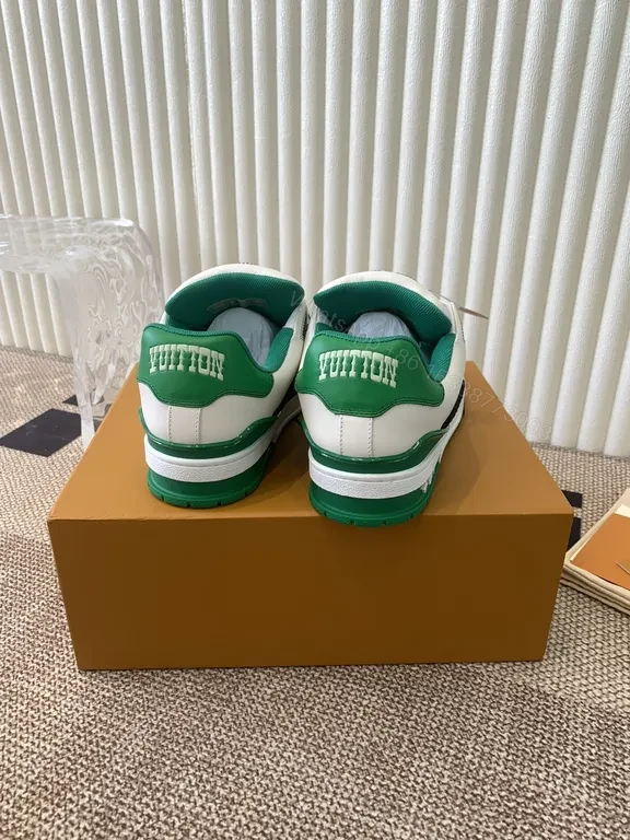 View 6 of Green & White Leather High-Tops with LV-Style Detailing Sneakers