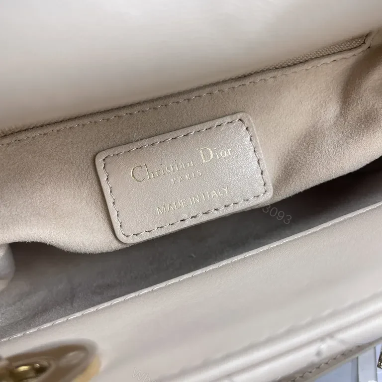 View 7 of Beige Vegan Leather Quilted Handbag with Dior Charm