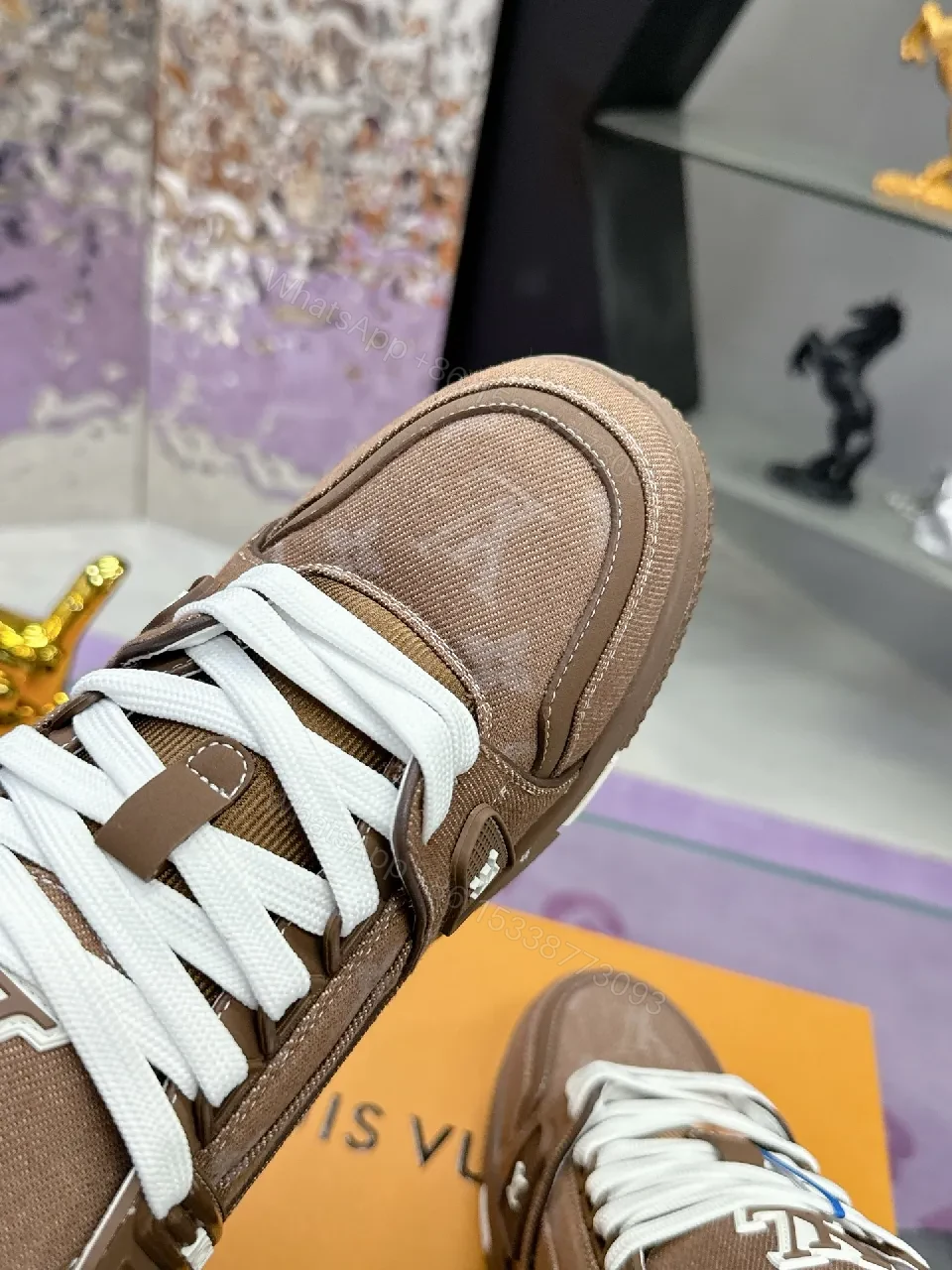 View 4 of Brown Leather Detail Low-Top Sneakers: Luxe Everyday Comfort