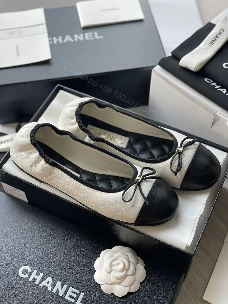 View 4 of Cream & Black Bow Ballet Flats - All-Day Comfort Style