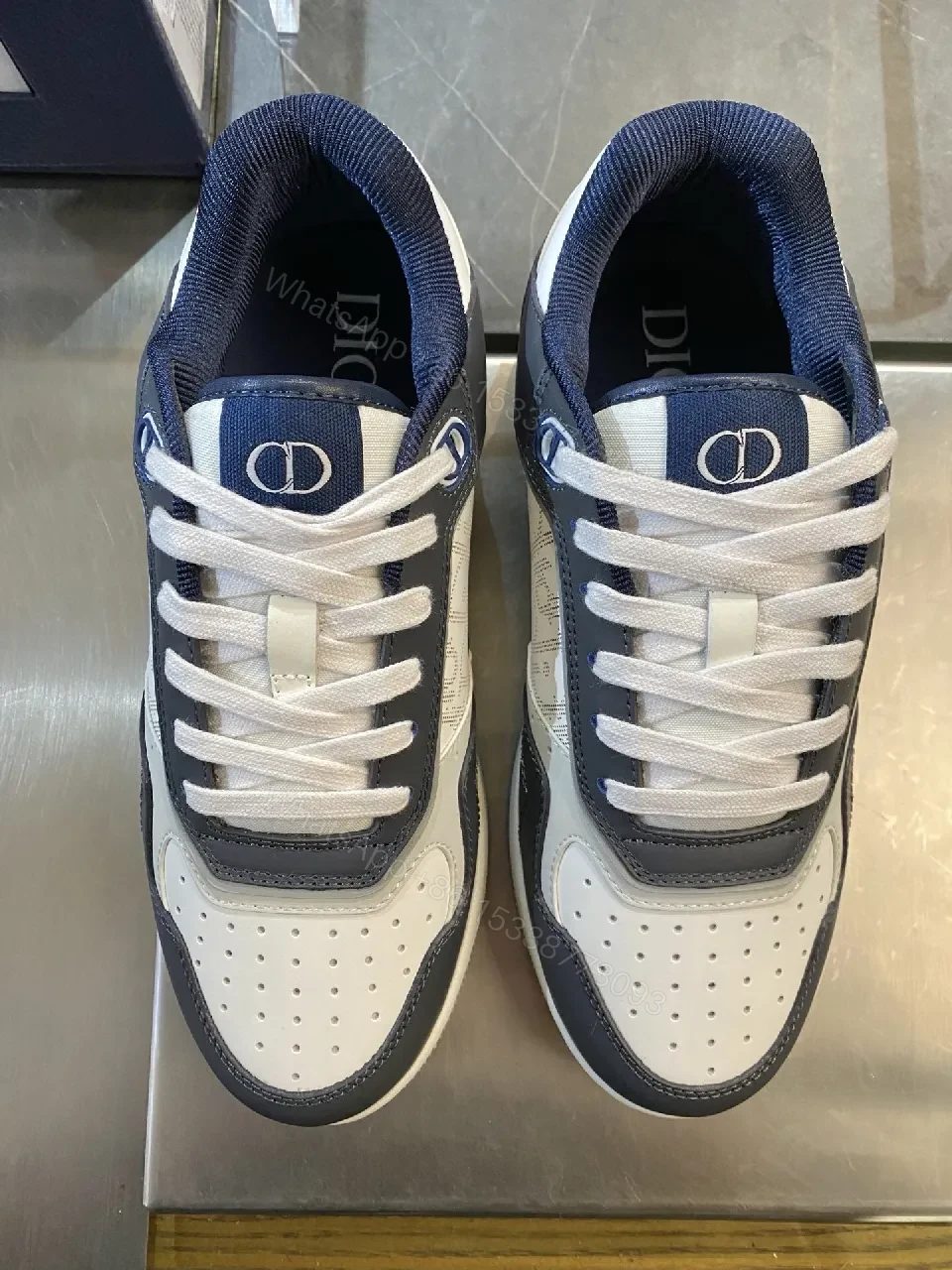 View 4 of Satin-White Leather Sneakers: Contrast Panels, Premium Craftsmanship