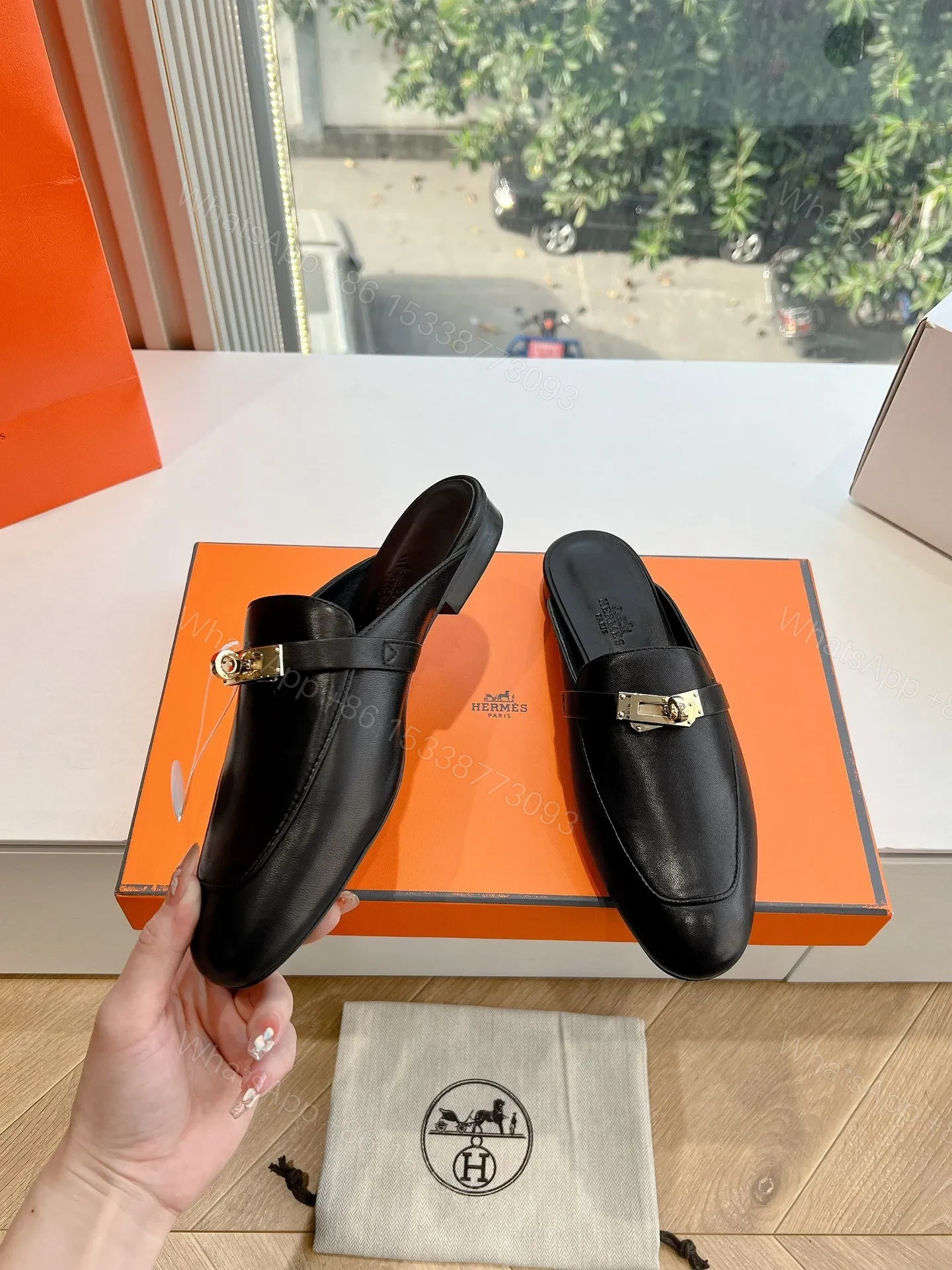 View 6 of Hermes Women Black Leather Mules