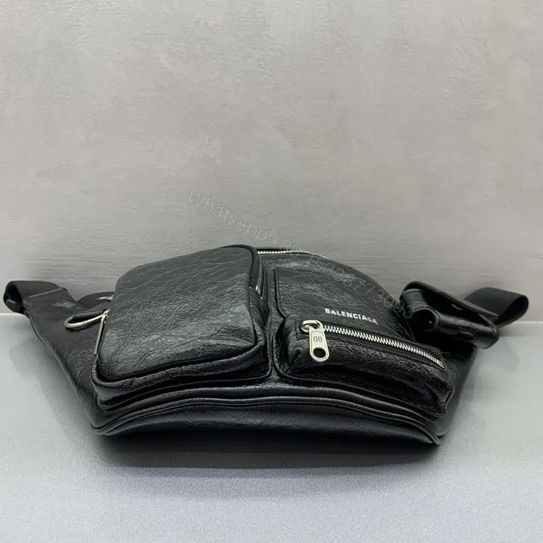 View 5 of Black Leather Belt Bag - City Luxe, Multi-Pocket, Crossbody Ready