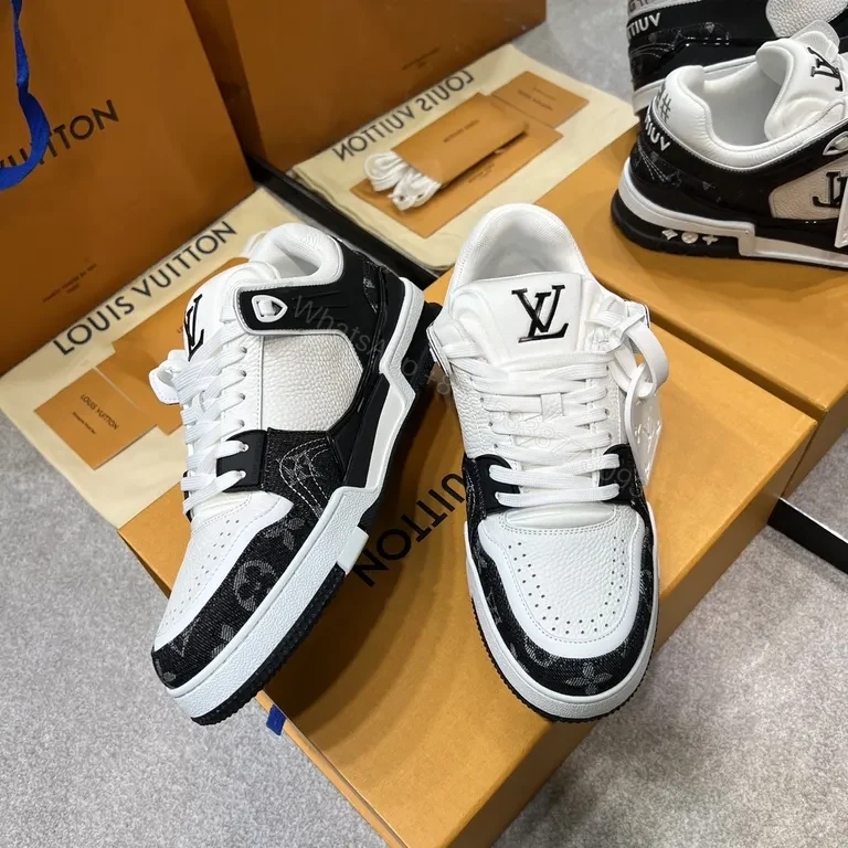 View 2 of White & Black LV-Embellished Sneaker: Luxury Street-Ready Comfort