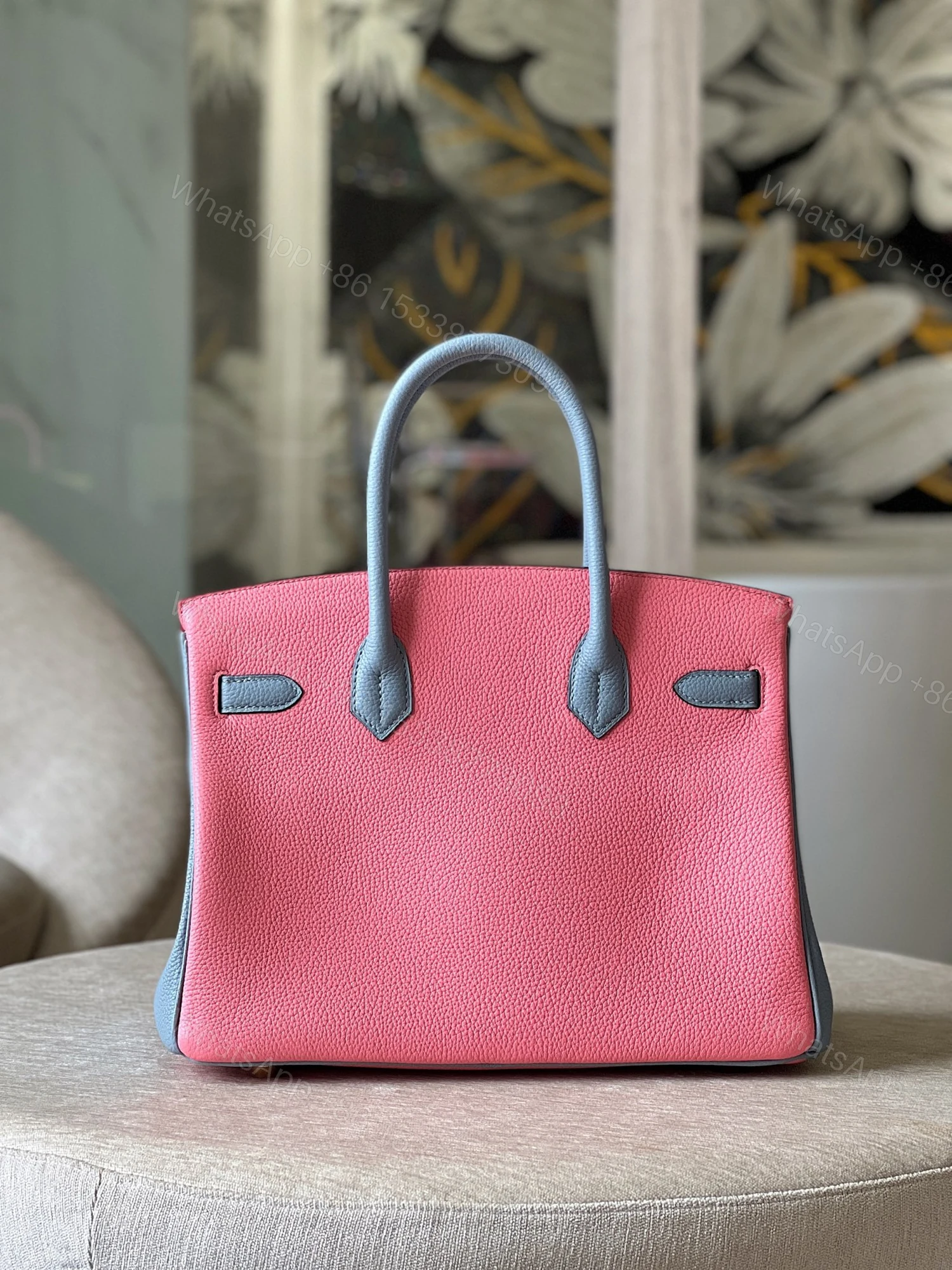View 2 of Hermes Birkin 30 Liam Blue/ Rose Pink Togo Leather Gold Hardware