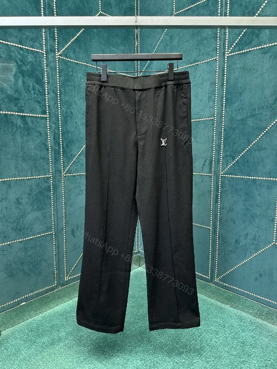 Lux Black Tailored Pants with Subtle Monogram, Everyday Style — view 1