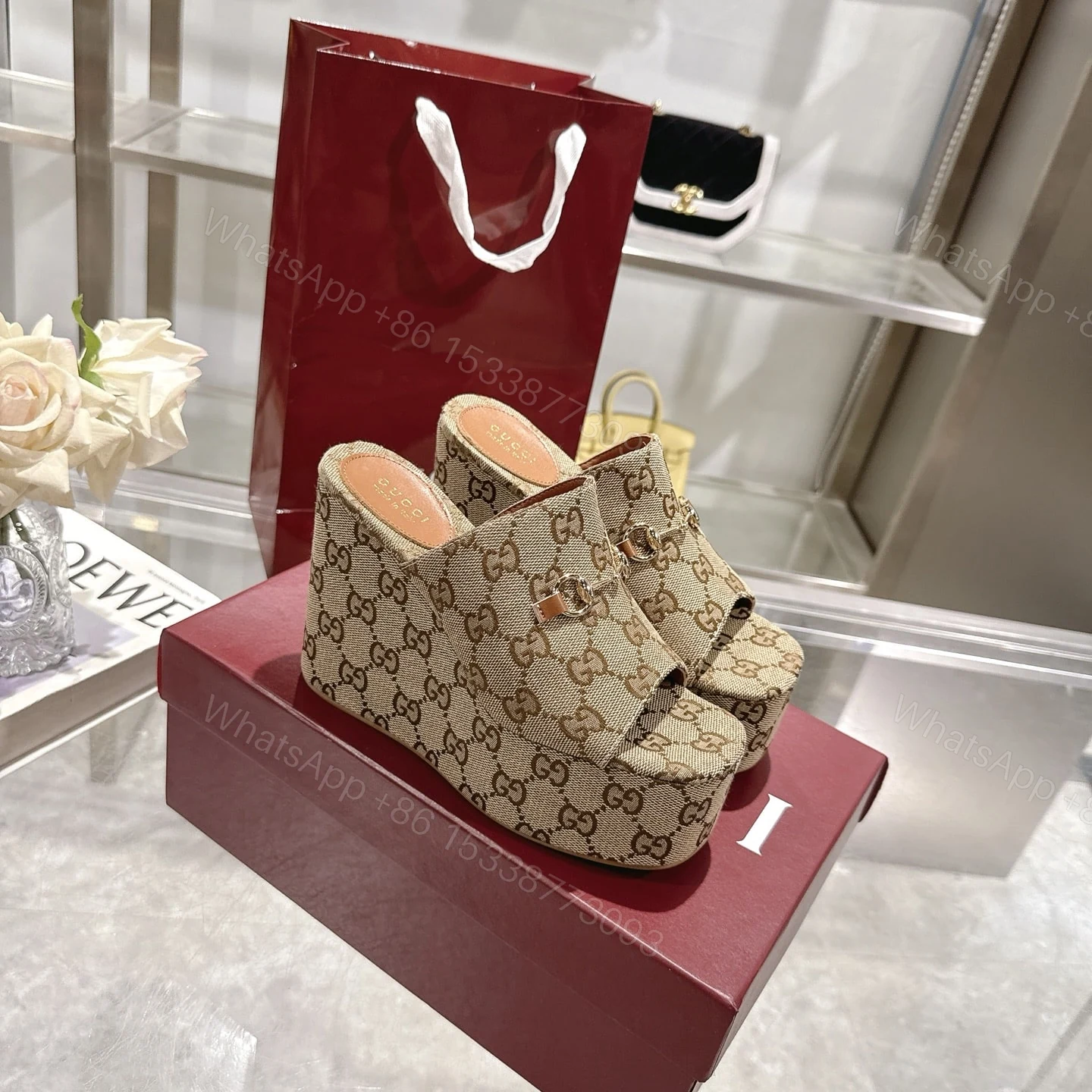 View 2 of GUCCI WOMEN’S WEDGE SANDAL WITH HORSEBIT BEIGE 816328 FAB10 2547