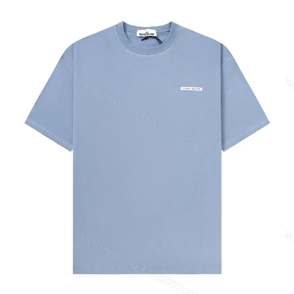 View 6 of Light Blue Cotton Tee, Casual, Stone Island Tag Shirt