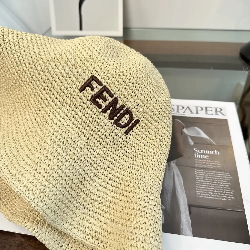 View 9 of Natural Beige Straw Bucket Hat with Crochet Pattern