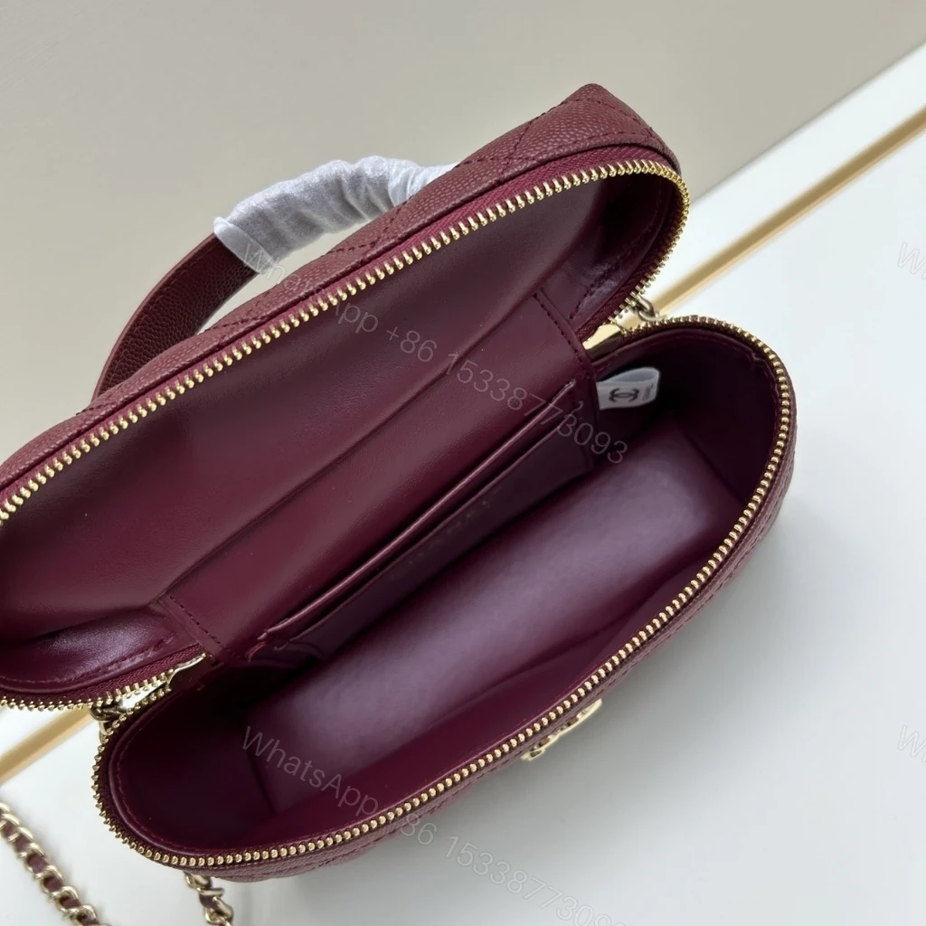 View 5 of Chanel Classic Vanity With Chain Gold Tone Dark Red 19cm