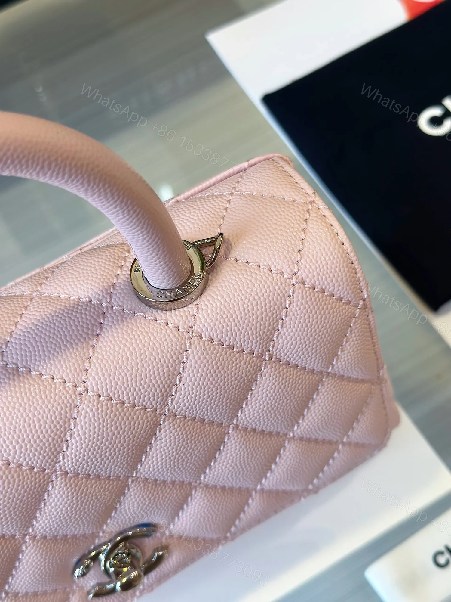 View 6 of Chanel Coco Handbags Leather Pink With Silver Lock 23cm