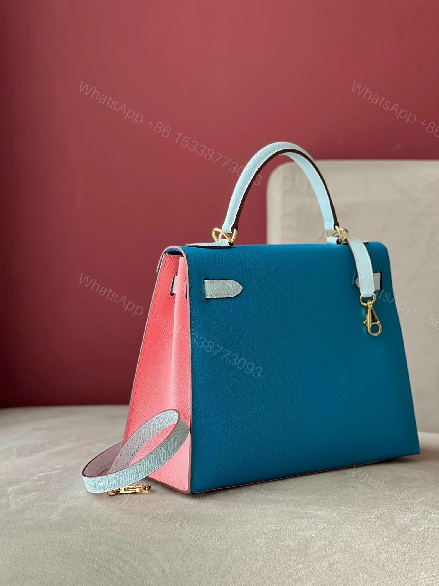 View 4 of HN 28 Epsom Light Blue/ Electric Blue/Rose Pink Gold Hardware