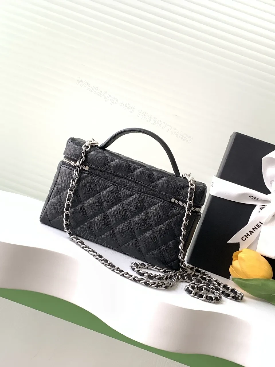 View 3 of Quilted Black Calf Leather Compact Handbag - Chic Versatile Luxury