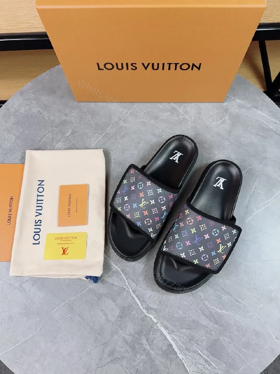 View 8 of Rainbow Monogram Slide, Premium Comfort, Luxury Casual Slip-On