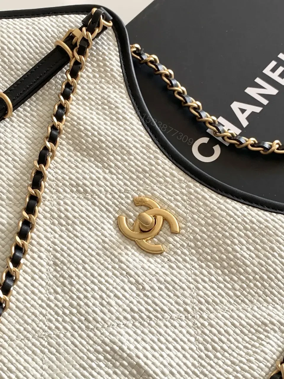 View 7 of Textured White Tote: Luxe, Structured, Dual-Chain Carry