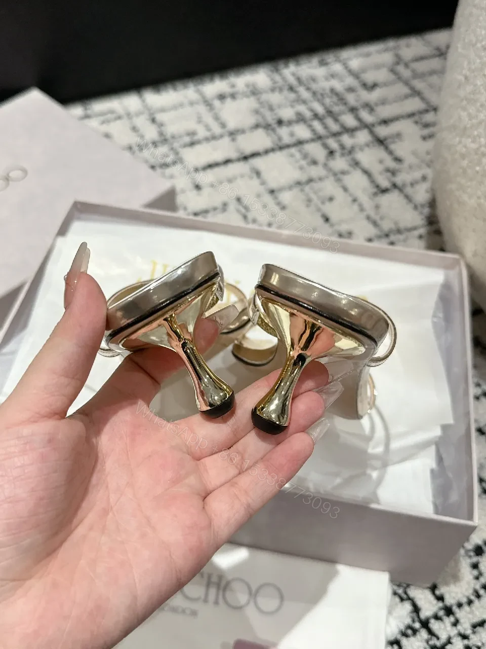 View 4 of Elegant Metallic Sandals: Sculpted Heel, Champagne-Gold, Open Toe, Luxury Comfort