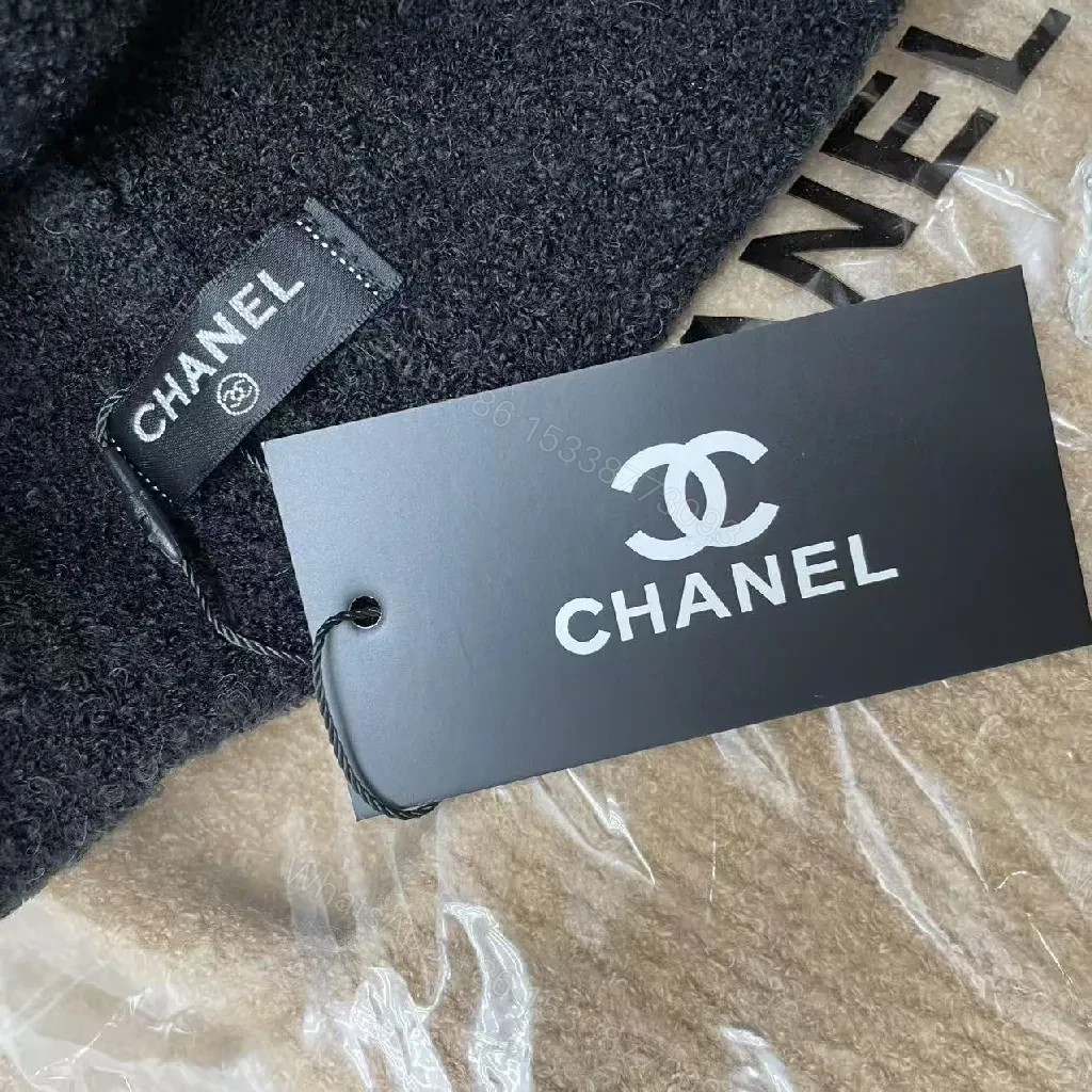 View 7 of Gray Knit Beanie, Plush Fleece, Couture-Inspired Emblem