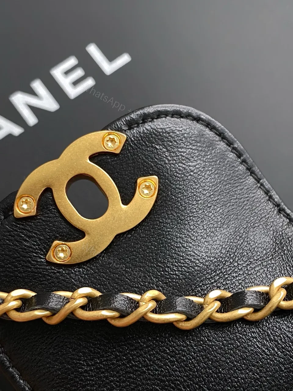 View 4 of Black Quilted Mini Handbag with Gold Hardware, Chain Strap