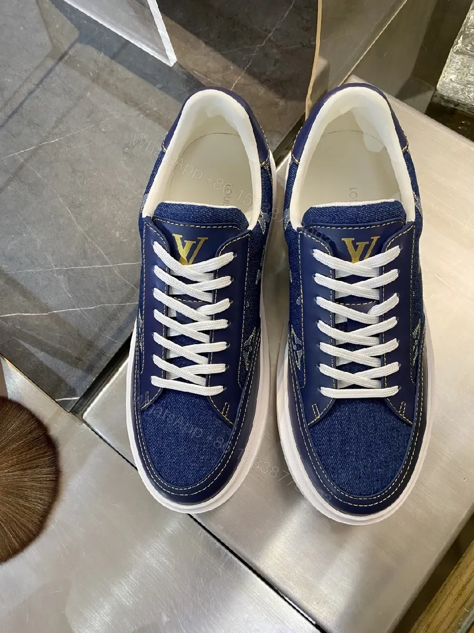 View 7 of Denim Monogram High-Top Sneaker: Subtle Luxe Comfort
