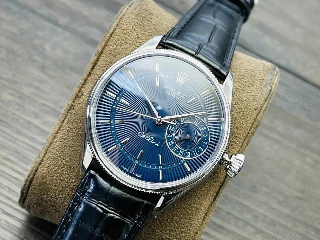 View 3 of Rolex Cellini Date 50519 39mm White Gold Blue Dial Black Alligator Strap Watch 50519-0013