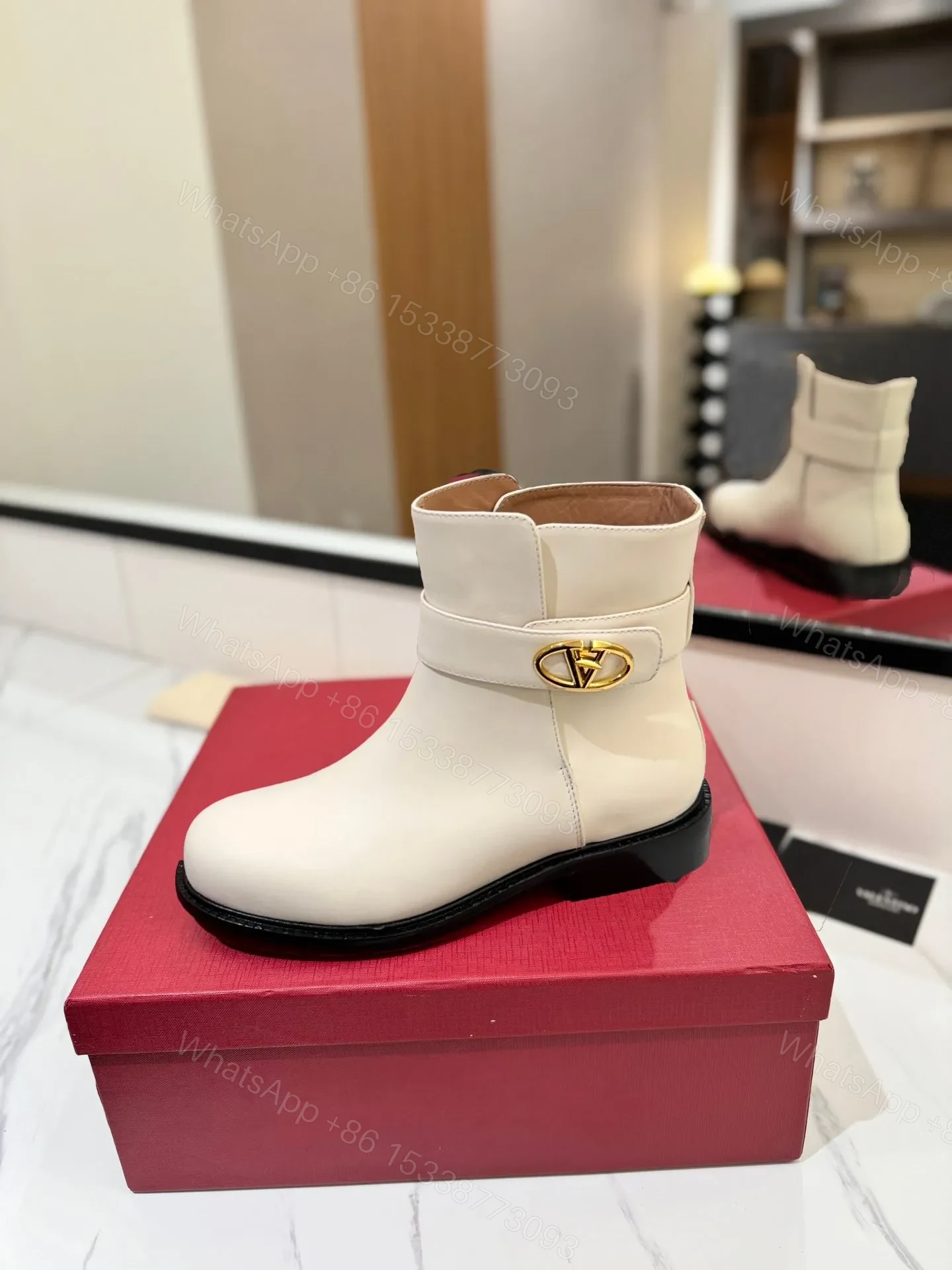 View 5 of Valentino Women Ivory Leather Ankle Boots