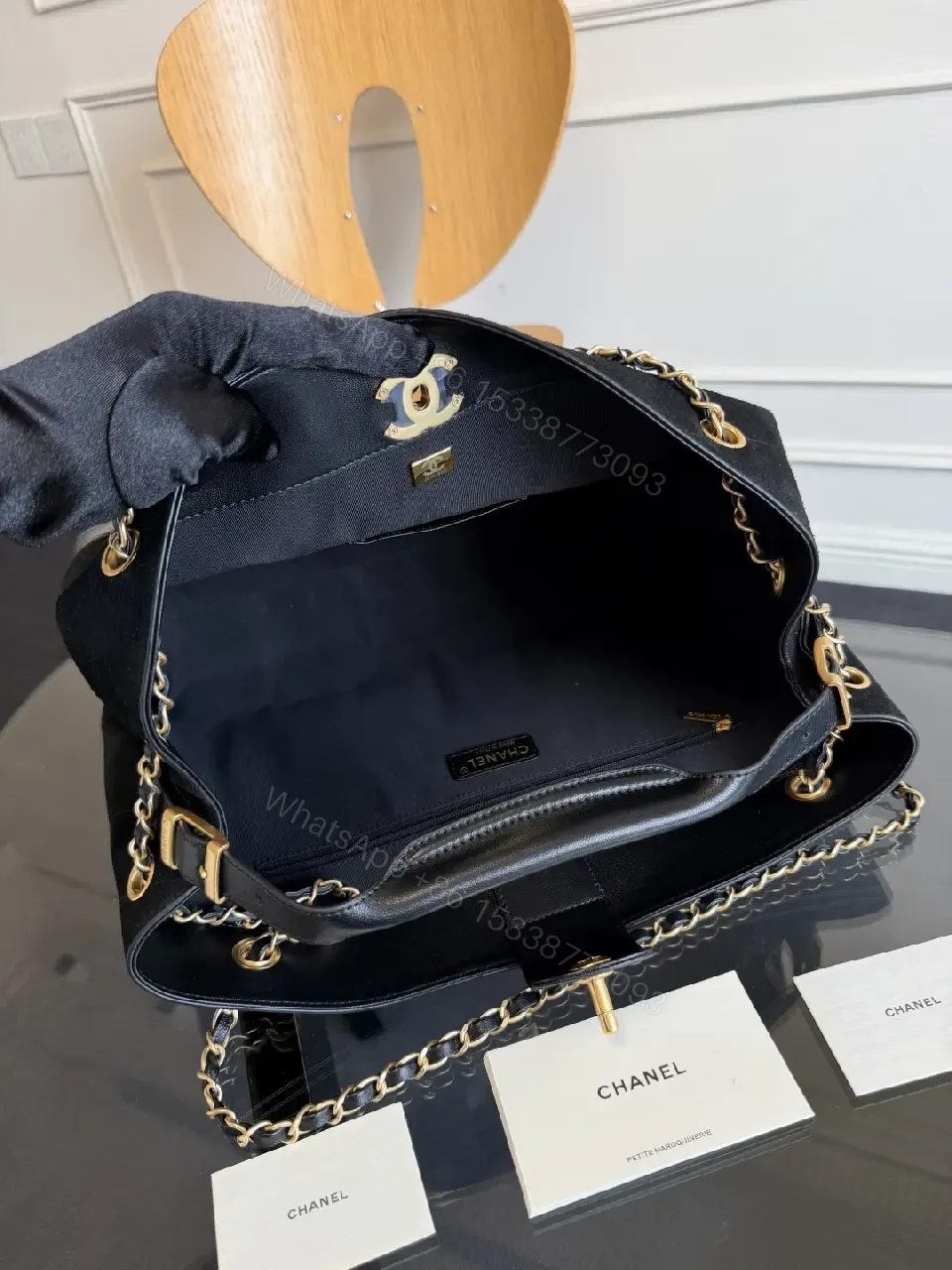 View 12 of Black Quilted Tote - Gold Chain - Modern Luxury Tote