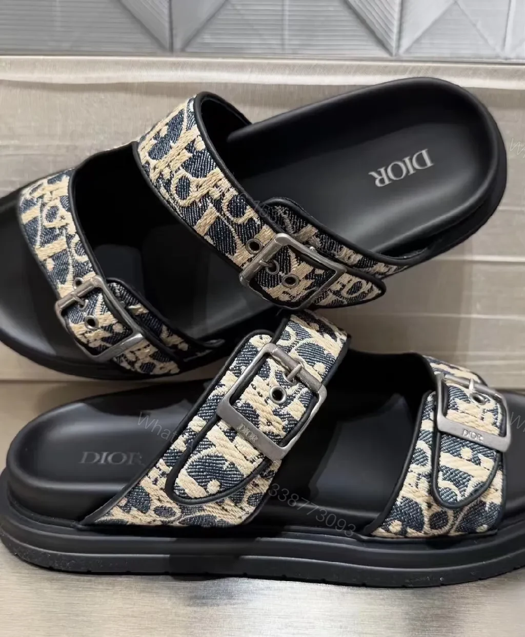 View 4 of Patterned Strap Sandals - Monogram-Patterned, Cushioned Platform Sandals