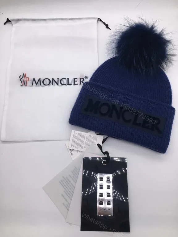 View 3 of Moncler Heather Knit Beanie with Pom-Pom - Luxe Warmth Cap