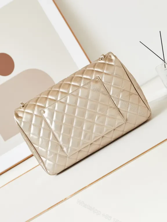 View 3 of Compact Quilted Satchel: Champagne, Chanel-Inspired, All-Day Versatility