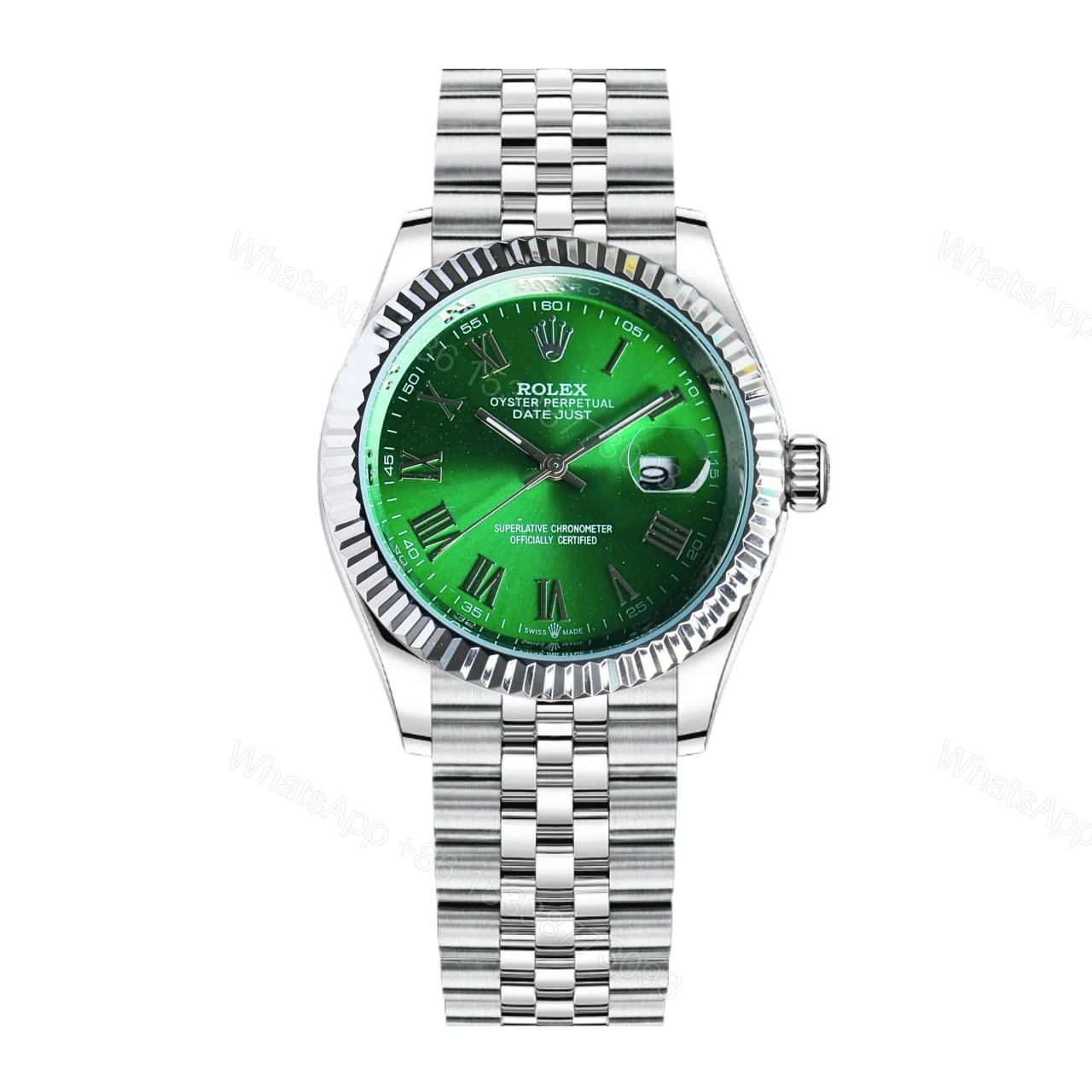 Rolex Datejust Roman Numeral Oystersteel And White Gold In Green 41Mm — view 1