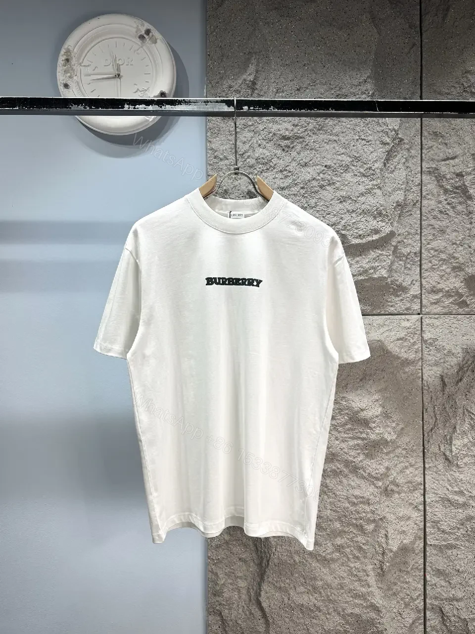 View 9 of White Cotton Crewneck Tee with Black Logo Cotton T-Shirt