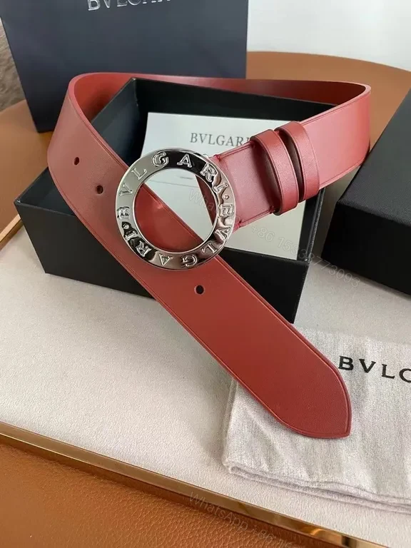 View 4 of BVLGARI Circular Buckle Calfskin Belt â€“ Black or Burgundy, 3.5cm