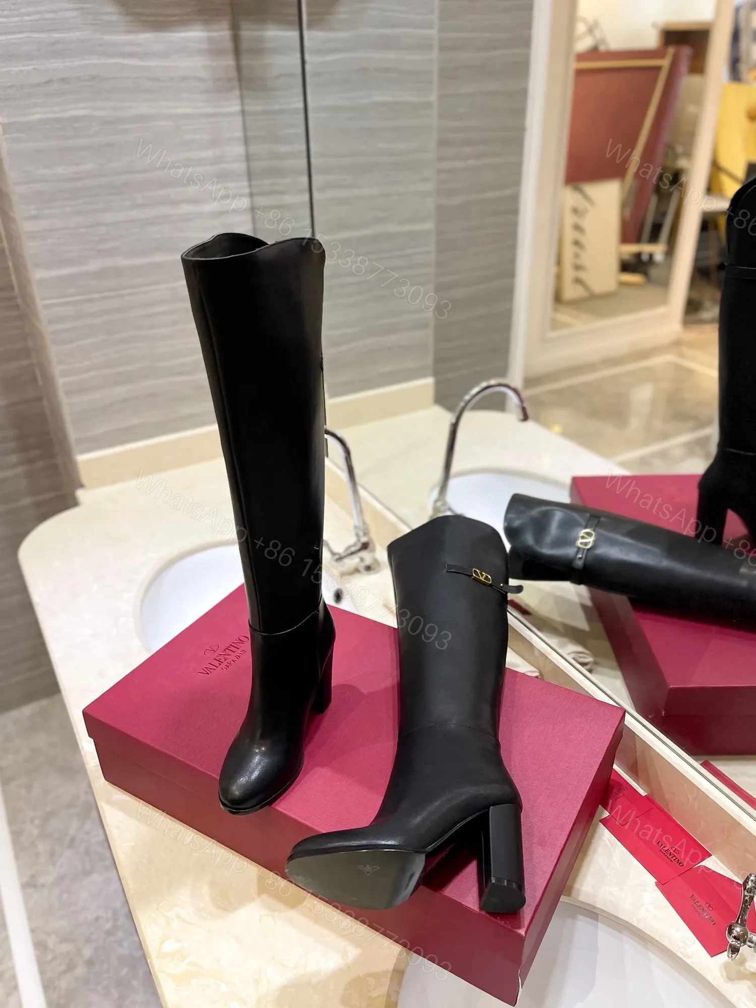 View 6 of Valentino Women Black Leather High Heel Boots