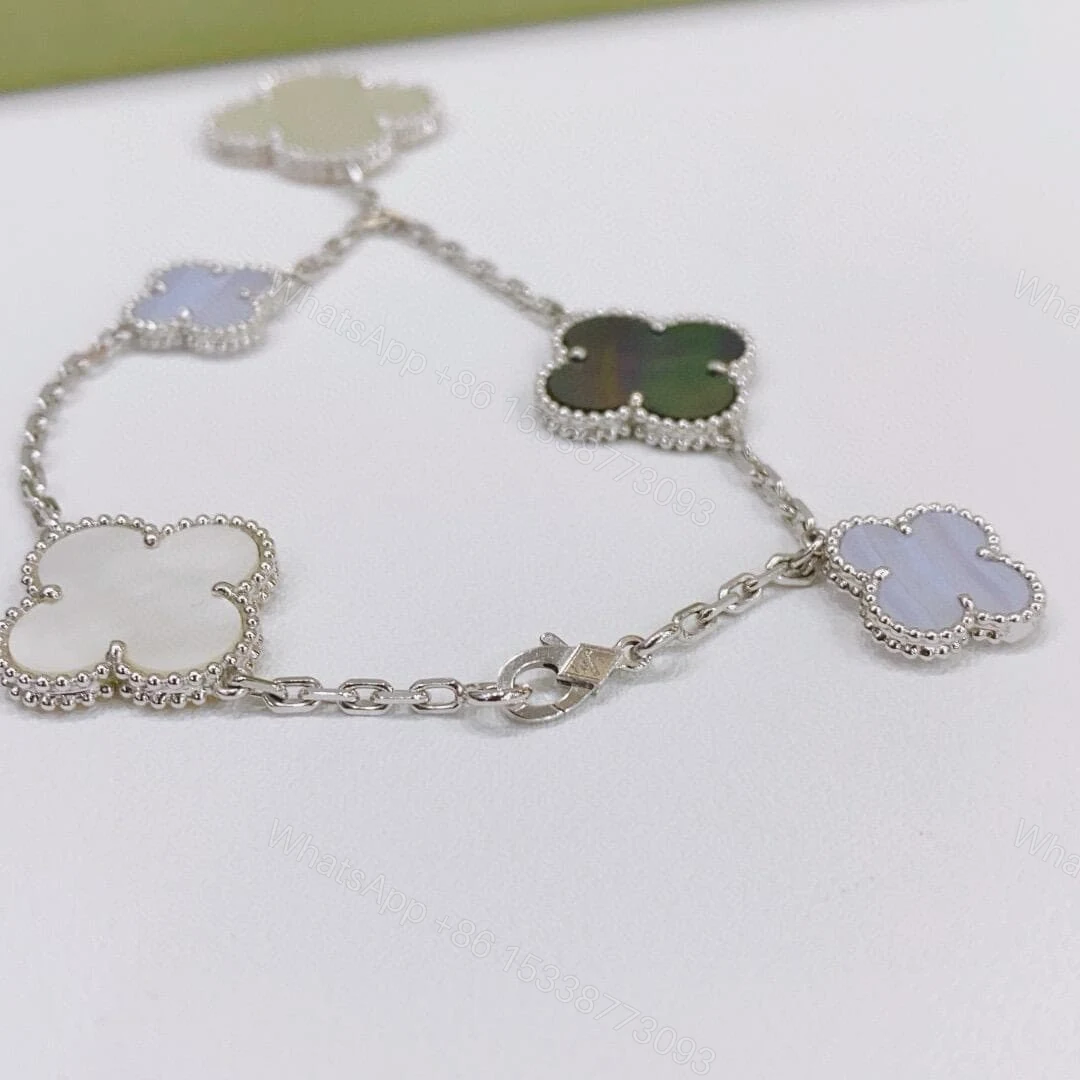 View 4 of Van Cleef & Arpels 18K White Gold Magic Alhambra Bracelet 5 Motifs Chalcedony Mother Of Pearl VCARL62400