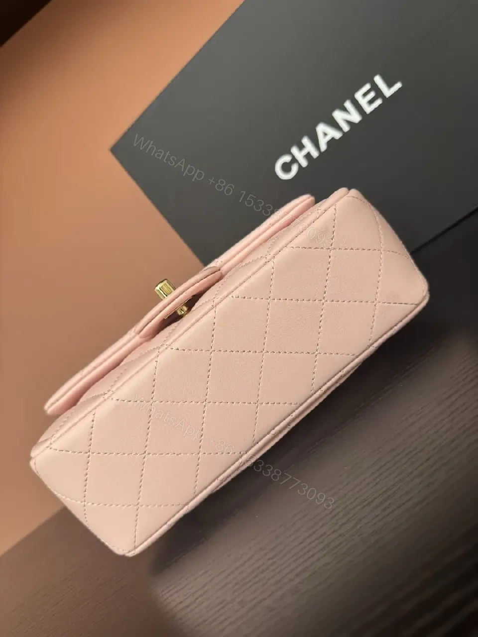 View 5 of Pink Quilted Mini Flap Bag with Crystal Bow Accent (No Brand)