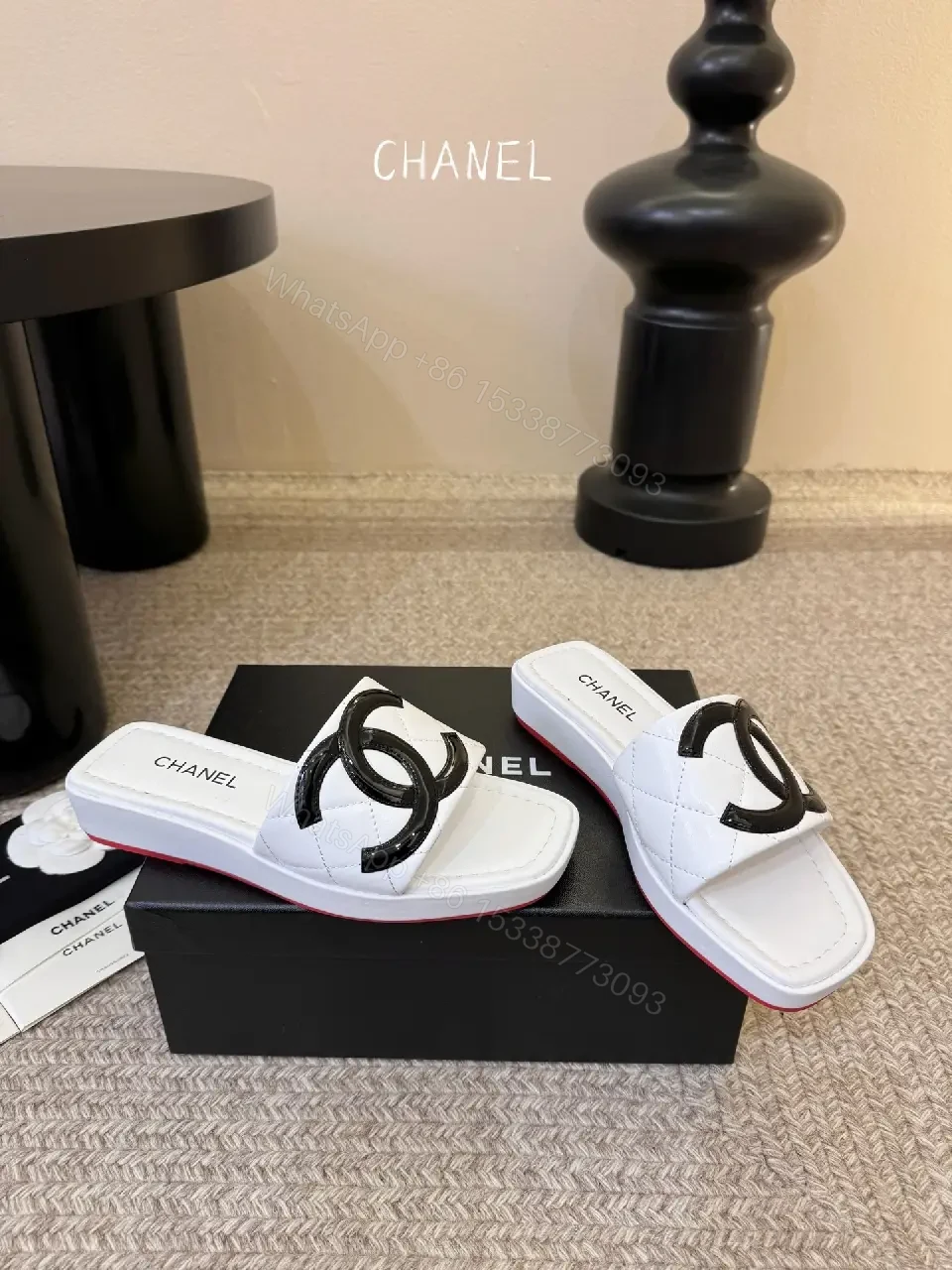 View 9 of White Quilted Slide — Luxe Minimalist, Cushioned Comfort